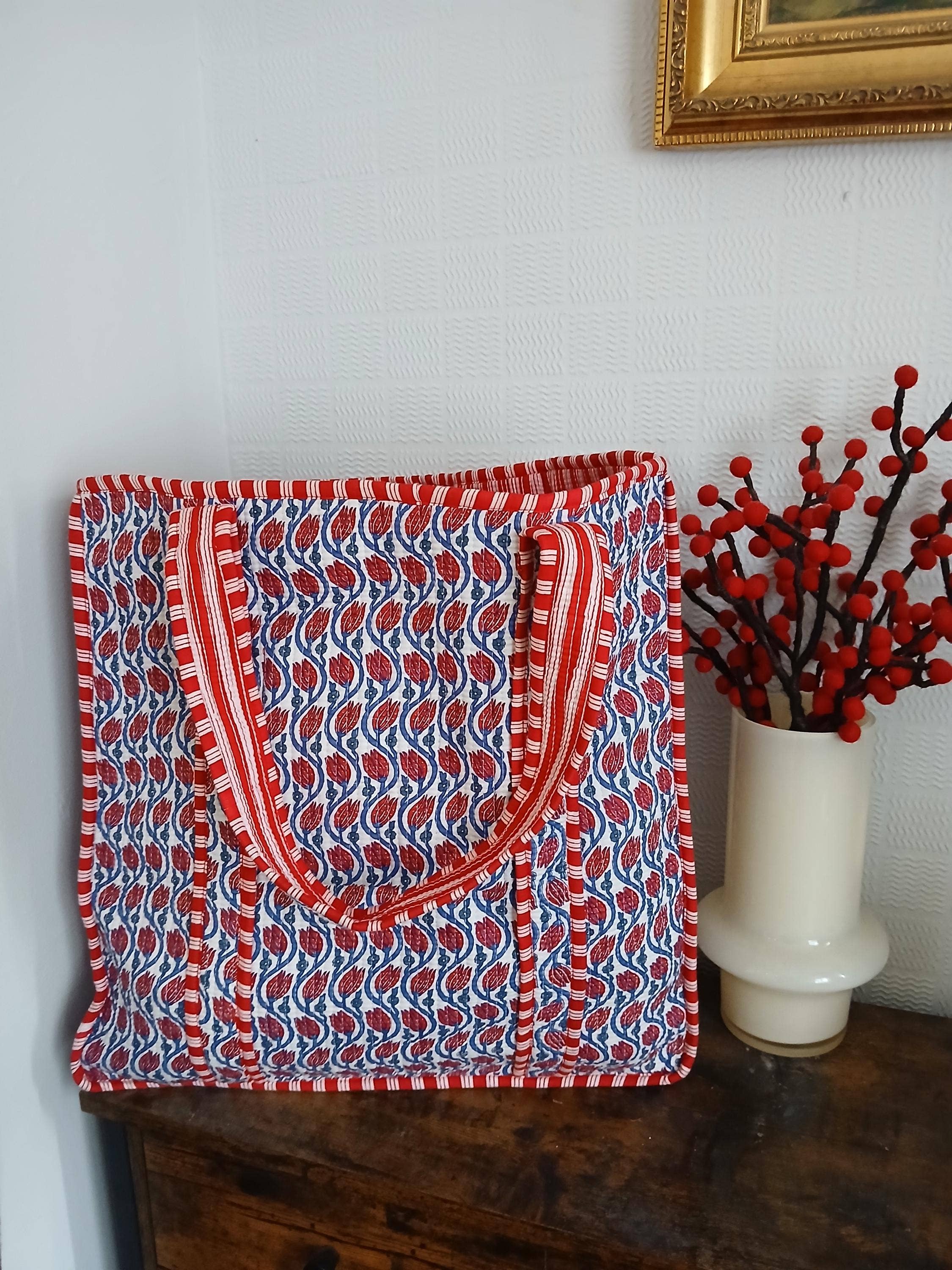 Funky Yak Ltd – wholesale Tote bag – Women's – Lotus Flower Print Cotton Kantha Quilted Boho Tote Bag