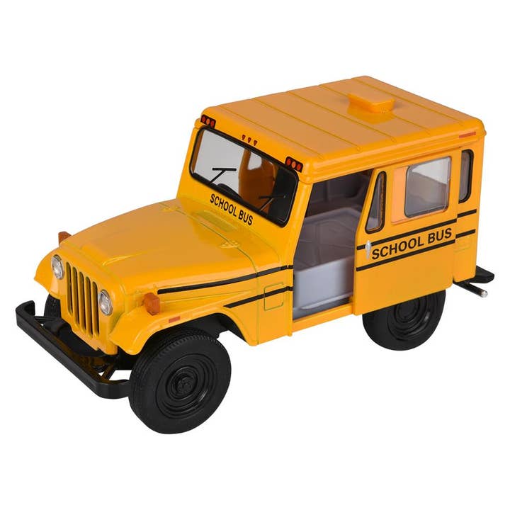 The Toy Network - Wholesale Toy Car/Truck - Kids - 5" Diecast Pull Back 1971 Jeep Dj-5B School Bus 12/Disp