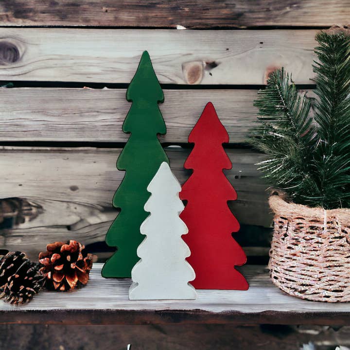 Christmas Decor Skinny Tree Set - Wood Trees Set of 3 for wholesale by Inkwood Crafters
