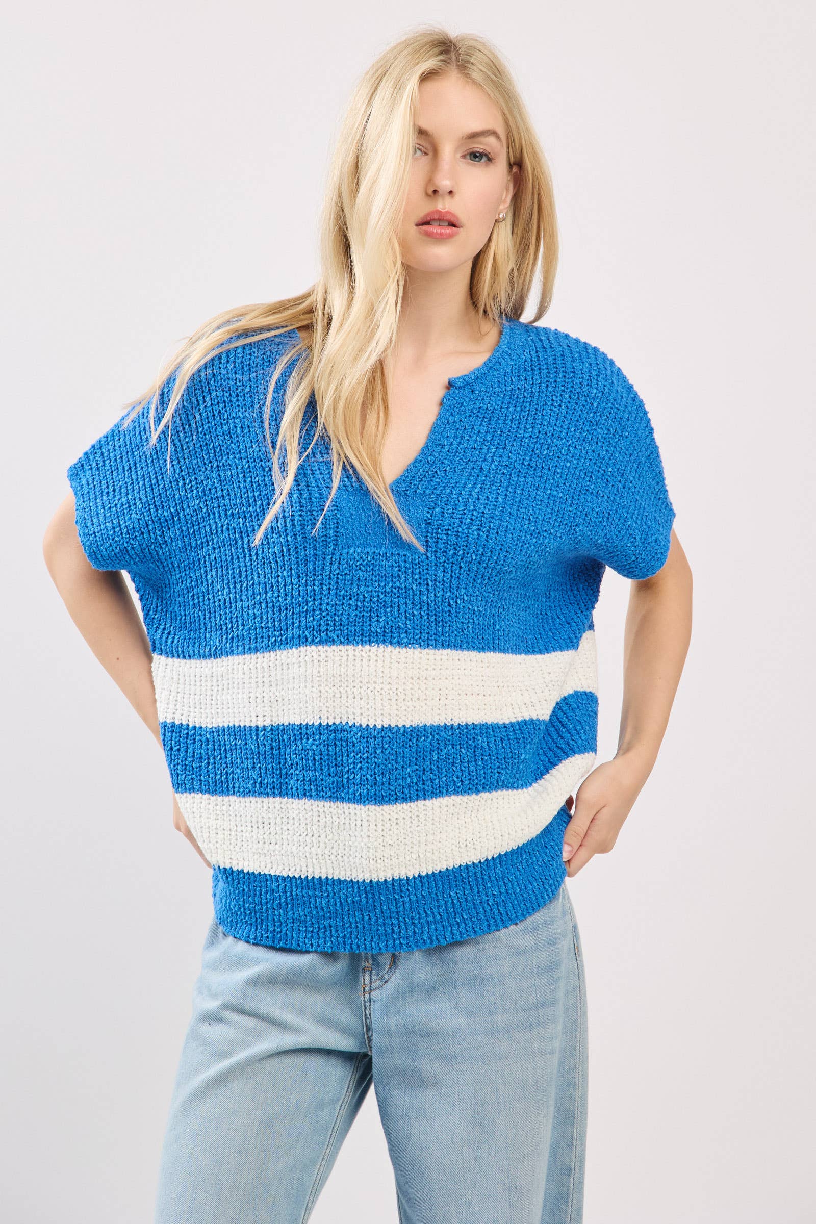 Sewn and Seen - Wholesale Knit Sweater - Women's - Stripe Knit Sleeveless Sweater8