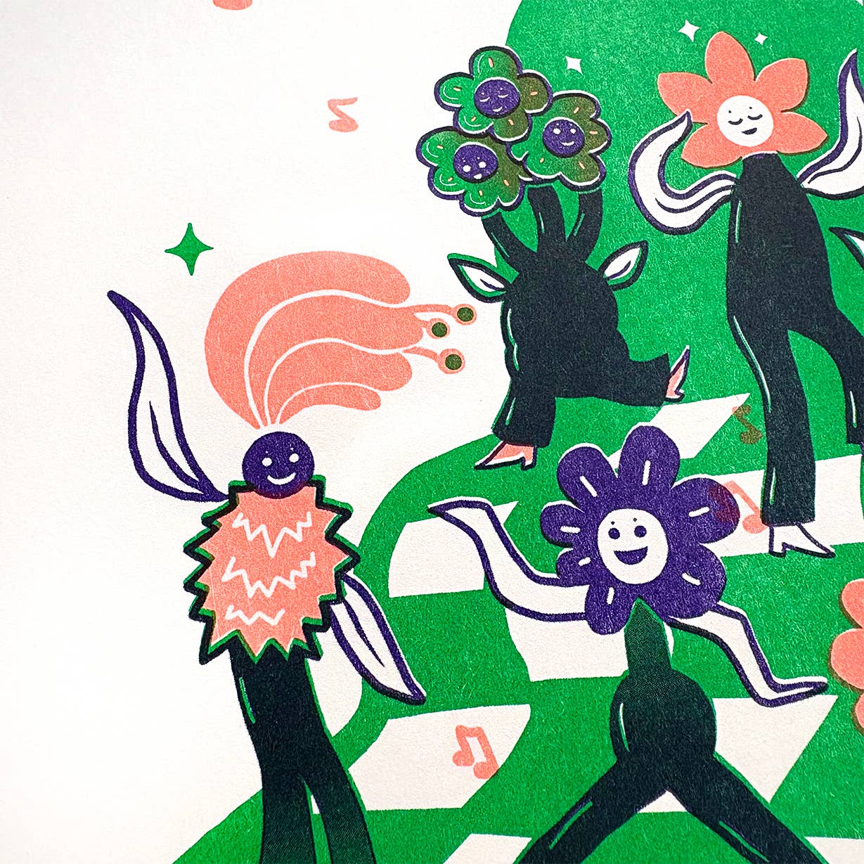 Tamiko Sidore Studio - Wholesale Art Print - Flower Party Risograph Print - Shamrock Colorway4
