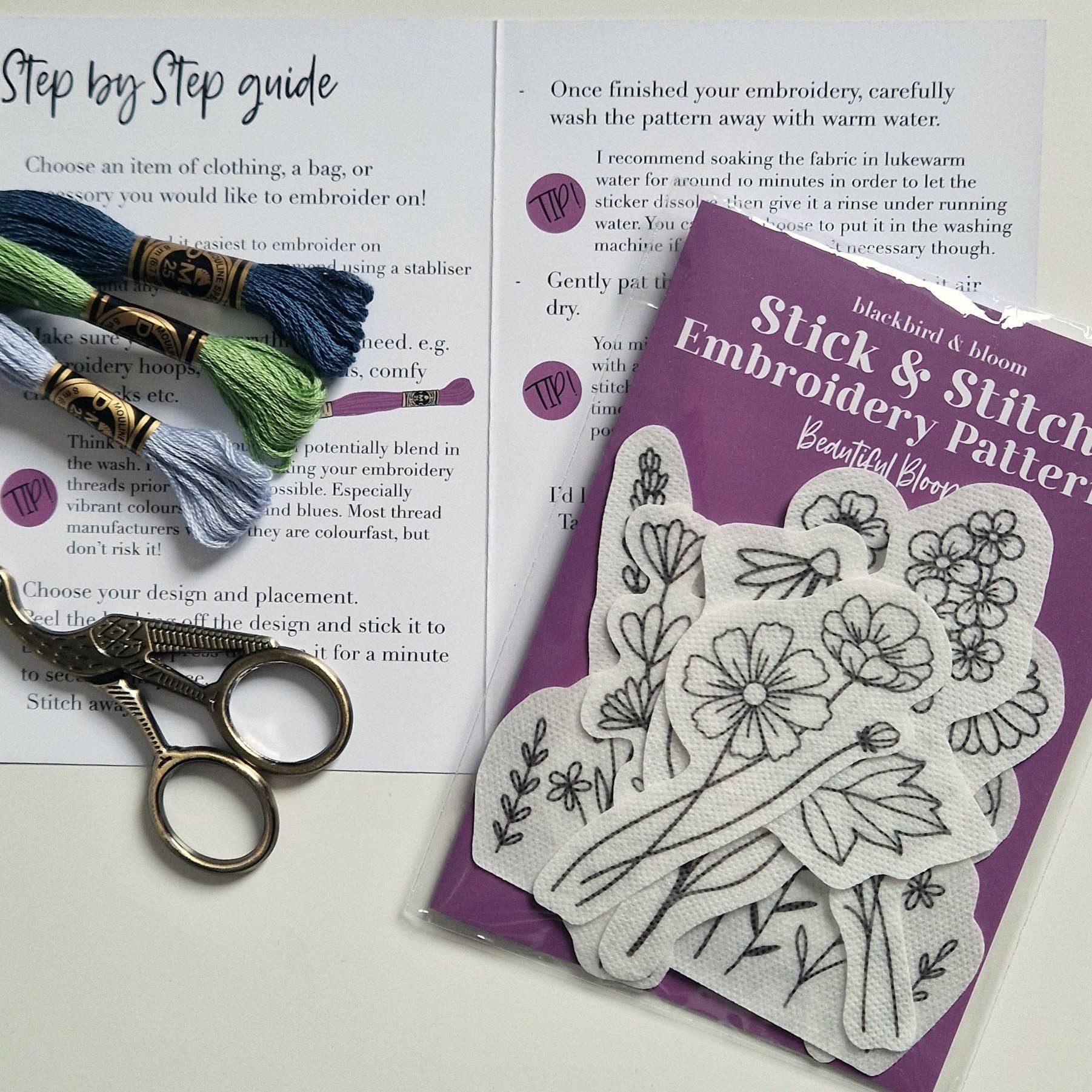 Blackbird & Bloom Embroidery - Wholesale Embroidery/Cross Stitch Supplies - Beautiful Blooms Stick & Stitch Embroidery Patterns3