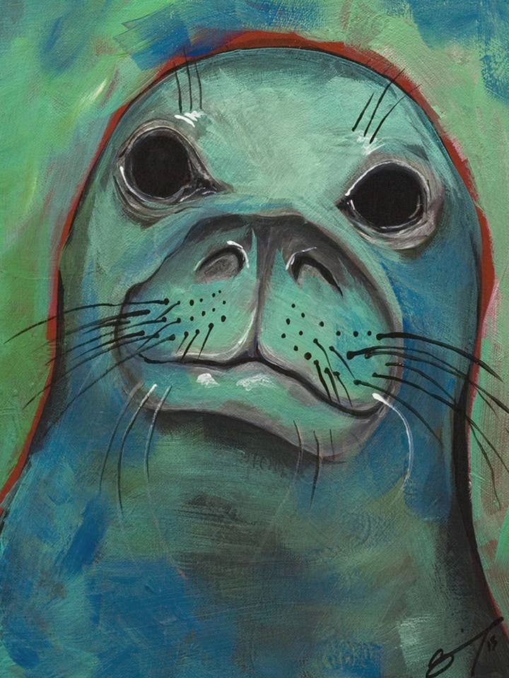 Impresión de Arte de Cara de Foca por Katie Sevigny en Papel Mate para venta al por mayor de Sevigny Studio