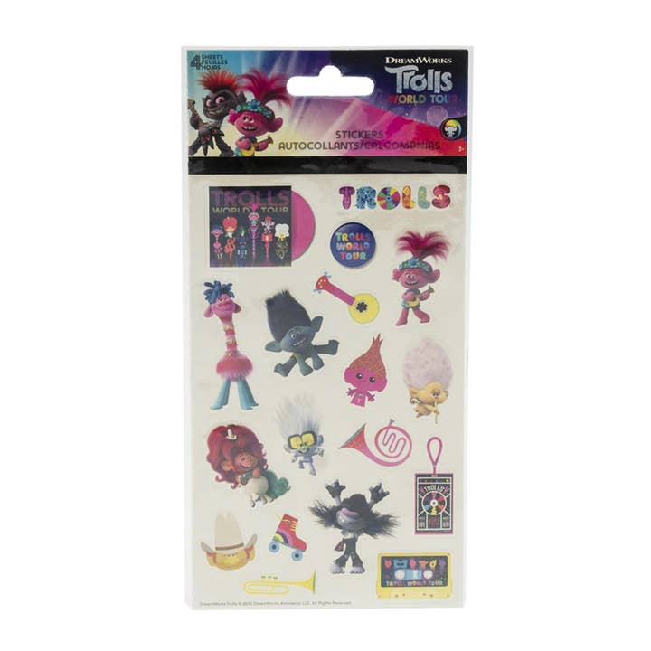 Dreamworks Trolls World Tour Stickers - 4 Sheets for wholesale by Deluxe Import Trading