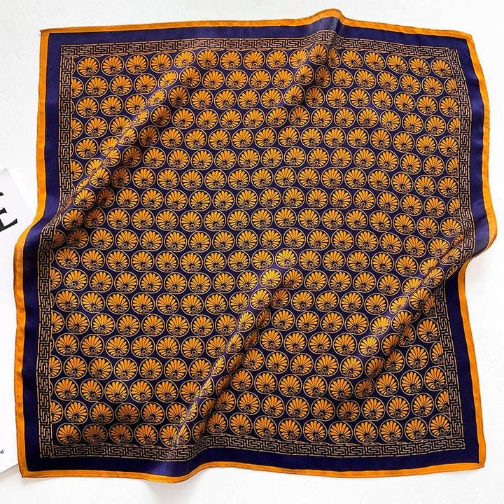 SueSilkHK - Wholesale Scarf - Women's - Navy Blue Boho Flora 100% mulberry Silk Scarf/Silk head scarf/Silk hair scarf/Silk neck scarf/Silk bandana/Bag Accessory/Gift for her/Small floral motif/Boho