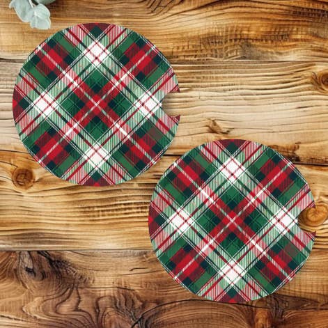 Weihnachts-Karo-Autountersetzer-Set für den Großhandel von Prairie Chicken Sticker Shop & Gifts