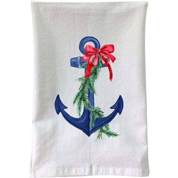 Christmas - Blue Anchor Bow Flour Sack Towel for wholesale by B McVan Designs
