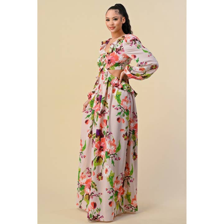 The Sang - Vente Robe – femme - SD3100520-2 - ROBE LONGUE À COL EN V PROFOND À IMPRIMÉ FLORAL10