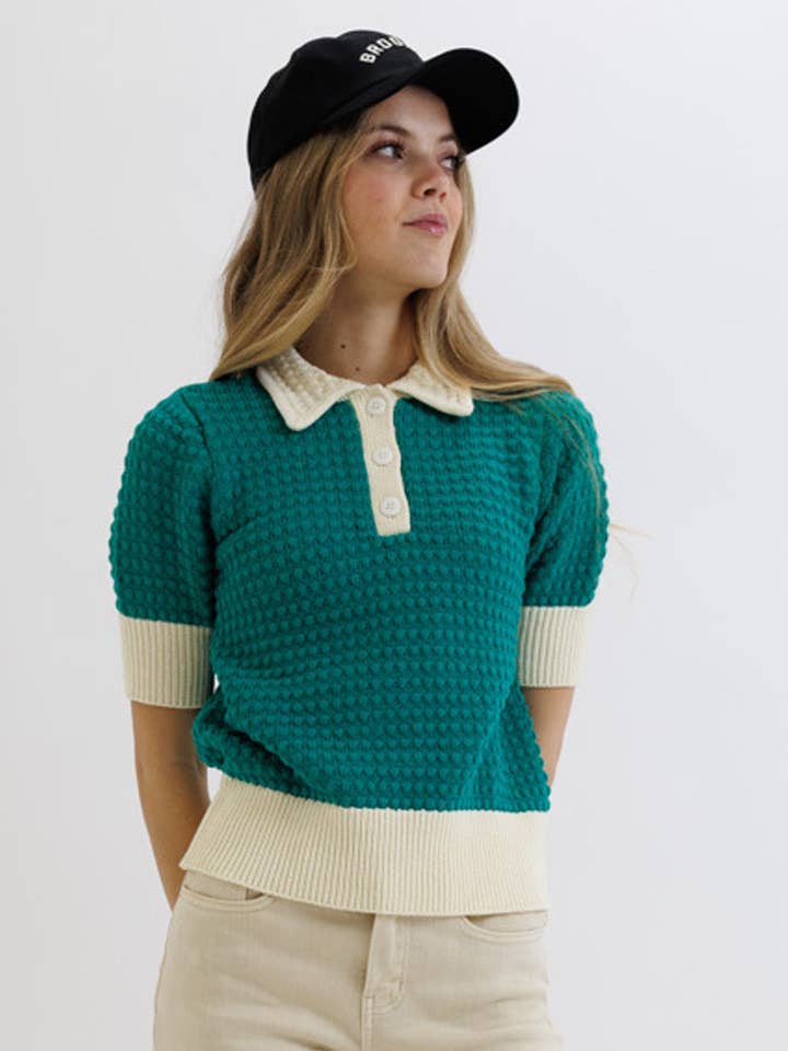 Soho Colorblocked Short Sleeve Textured Sweater for wholesale by Downeast