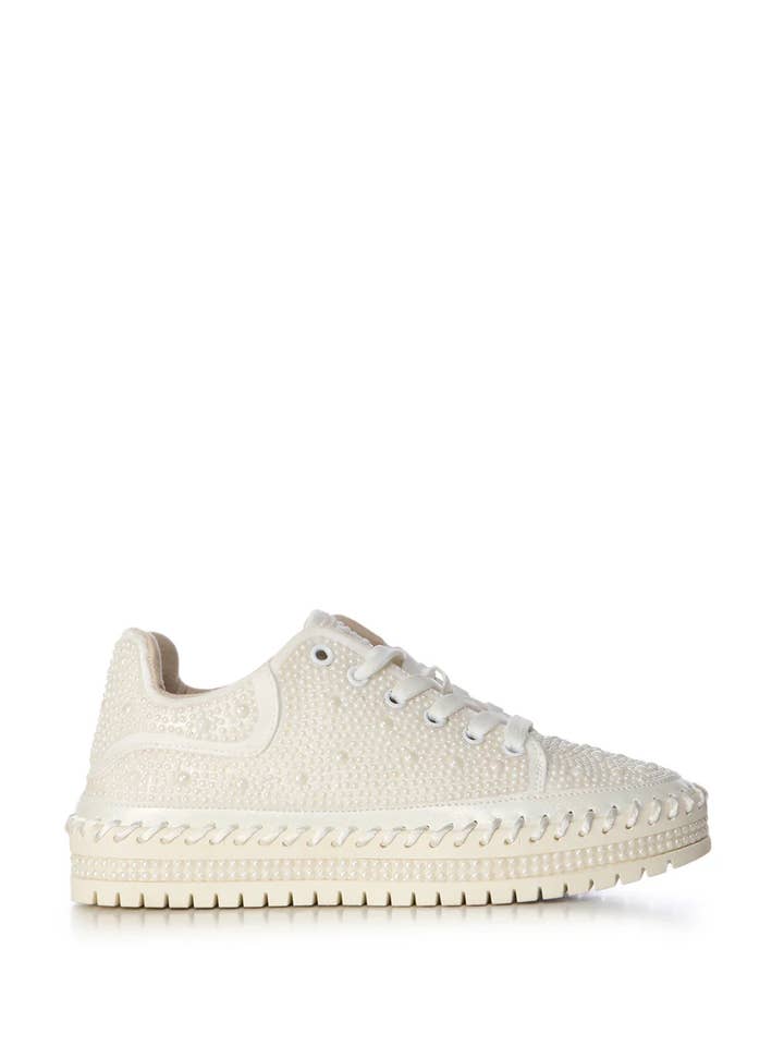 Azalea Wang - Wholesale Lifestyle Sneakers - Women's - CARDIN-WHITE PEARLIZED LACE UP SNEAKER