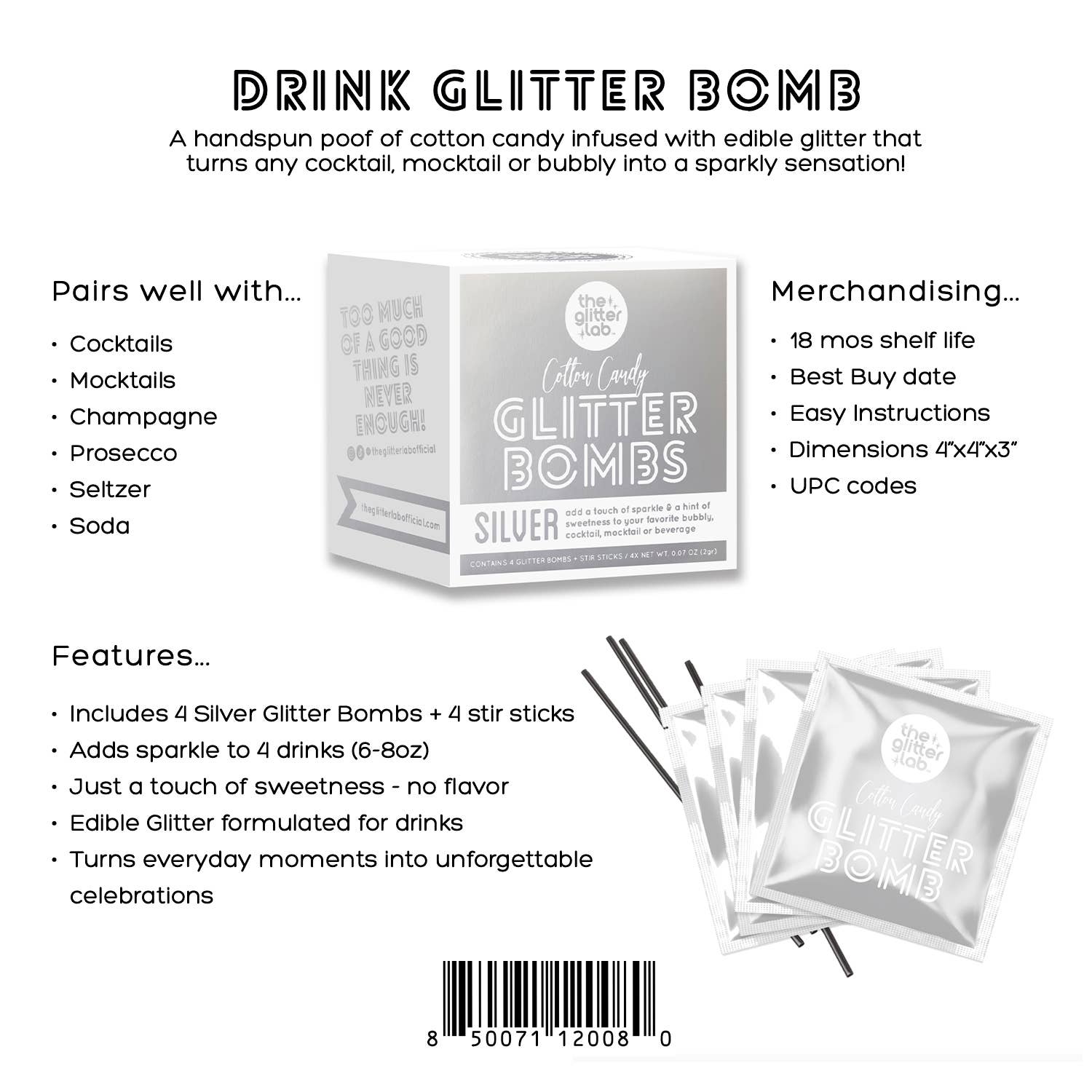 The Glitter Lab - Wholesale Elixir - Silver Drink Glitter Bombs for Cocktails, Mocktails & Bubbly3