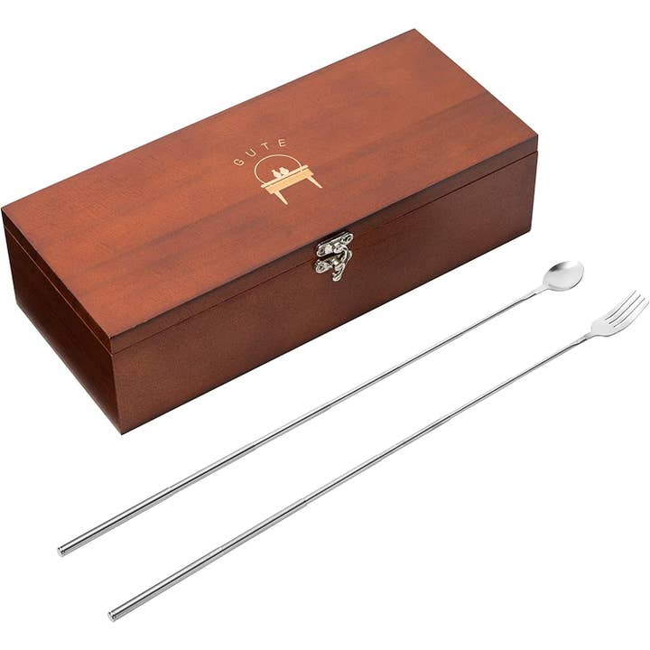 Funny Gag Gift Long Handle Extendable Fork & Spoon for wholesale by The Wine Savant /  Khen Glassware