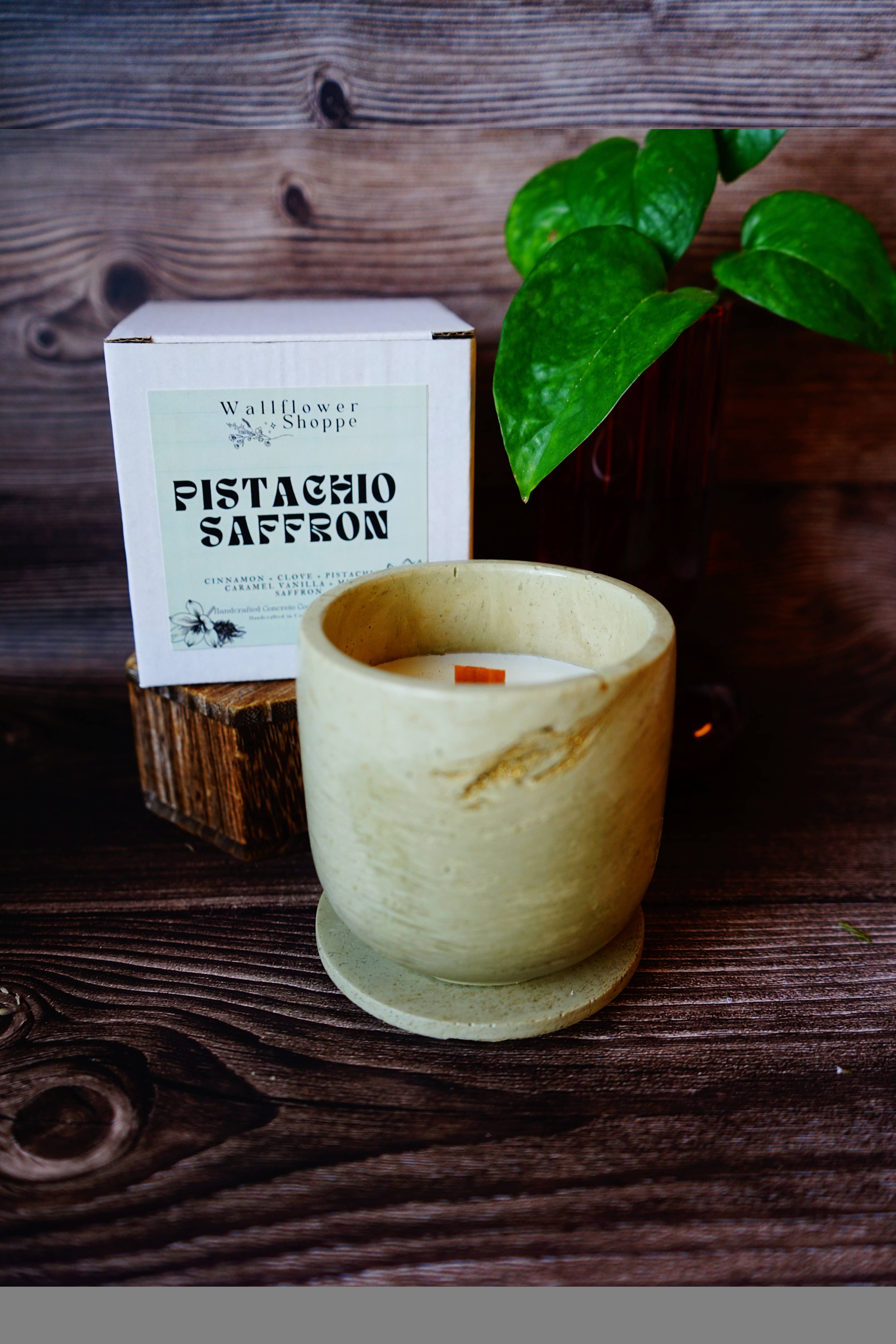 The Wallflower Shoppe - Wholesale Jar/filled candle - Pistachio Saffron Concrete Candle