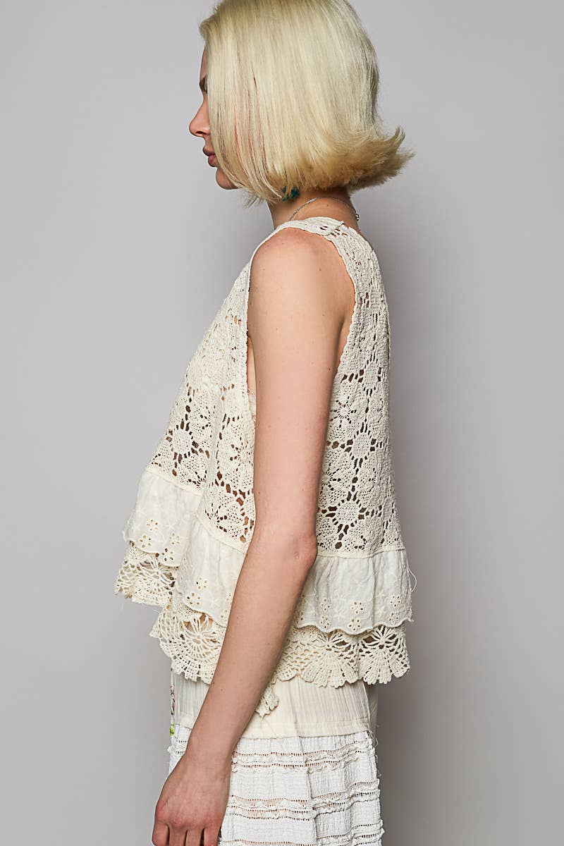 Pol Clothing - Vente Chemisier – femme - Haut en crochet à œillets brodé à volants et col rond7