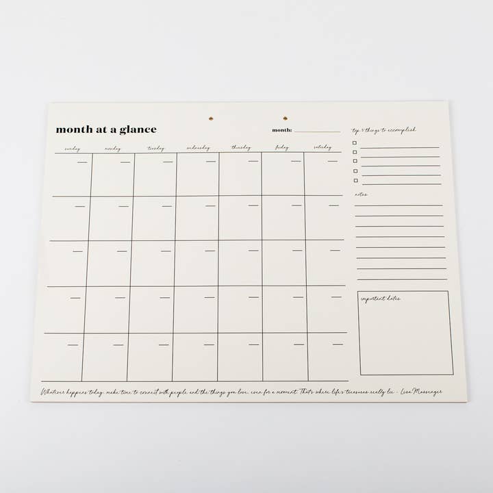 Monat auf einen Blick — undatierter Kalender für den Großhandel von Wrinkle & Crease Paper Products