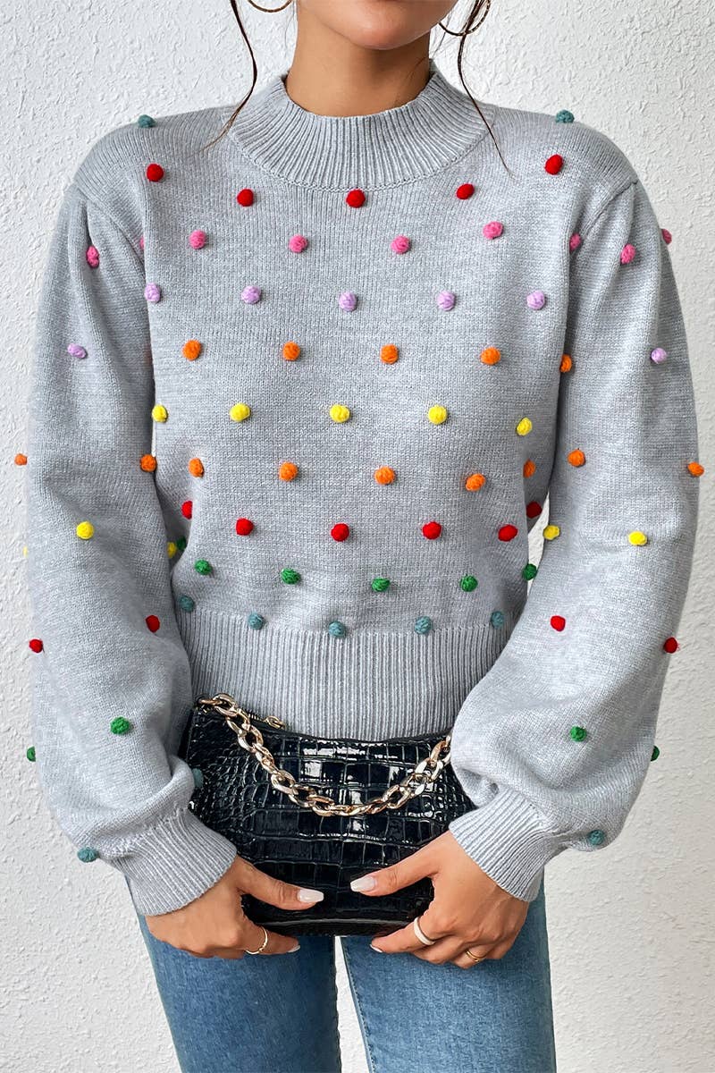 Lily Clothing - Wholesale Knit Sweater - Women's - WOMEN RIBBED HIGH NECK COLOR SWISS DOT JUMPER TOP_CWOSWL028013