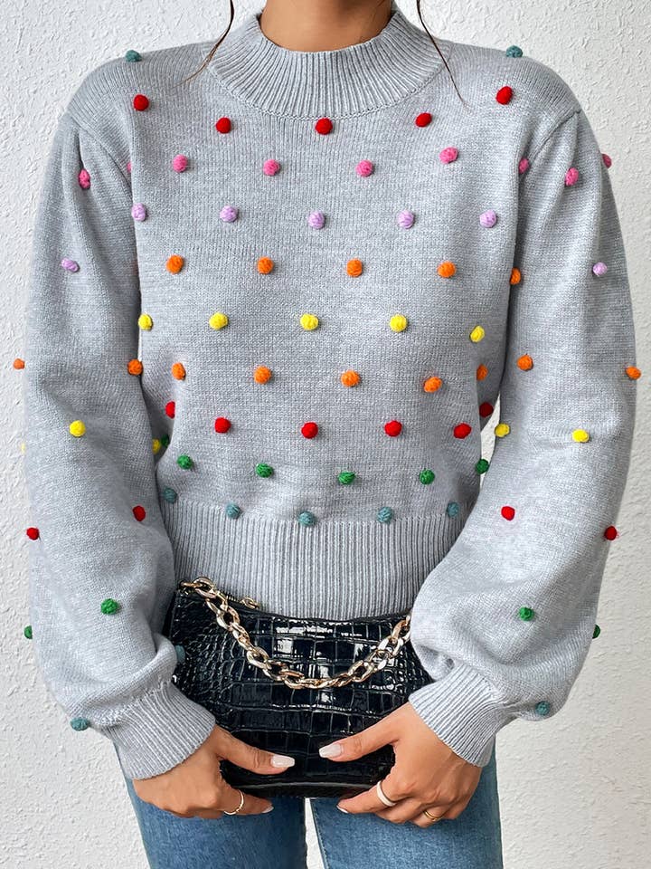 Lily Clothing - Wholesale Knit Sweater - Women's - WOMEN RIBBED HIGH NECK COLOR SWISS DOT JUMPER TOP_CWOSWL028013