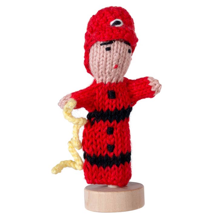 Firefighter - Organic Cotton Finger Puppet - Creative Play for wholesale by Lucuma Designs