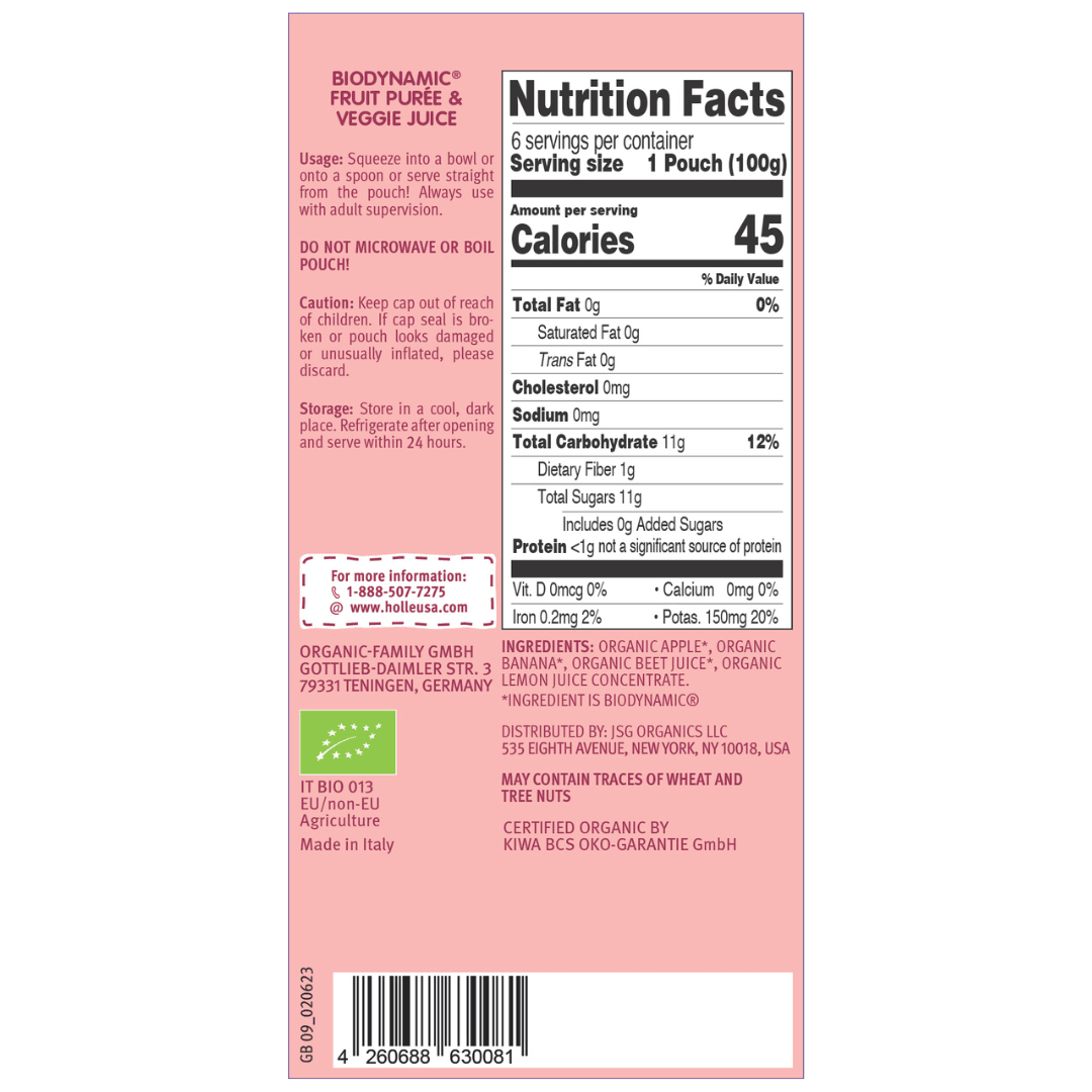 Holle USA - Wholesale Baby Food - Holle Biodynamic Baby Food Pouches: Zebra Beet (12 pack)2