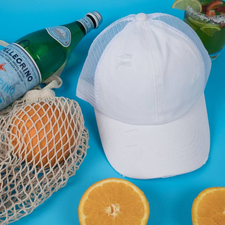 Nakoa The Label - Wholesale Ponytail cap – Women’s - Vintage Washed Cap - 100% Cotton - Byron Bay - Ponytail Cap - White0