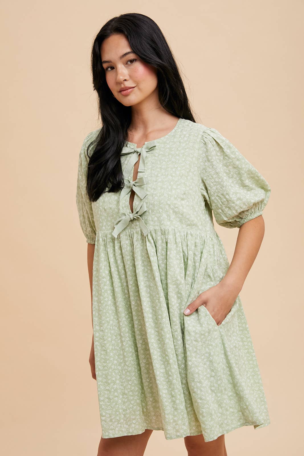 In Loom – wholesale Dress – Women's – COTTON FLORAL BOW TIE MINI DRESS4