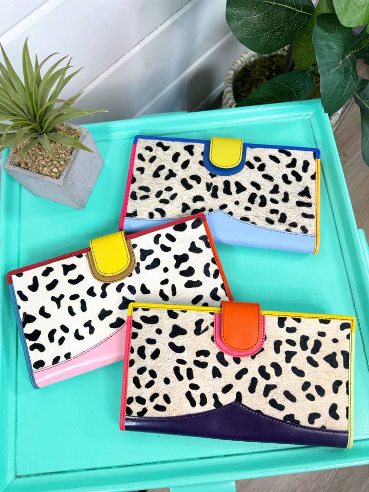 Colorful Cheetah Wallet | Nash Large Leather Travel Wallet for wholesale by Folklore Couture