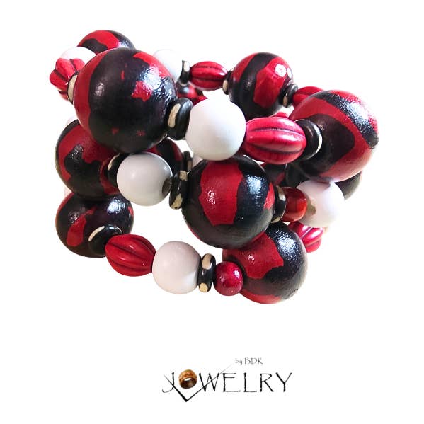 Men’s Red, Black & White Beaded Bracelet for wholesale by Jewelry By BDK