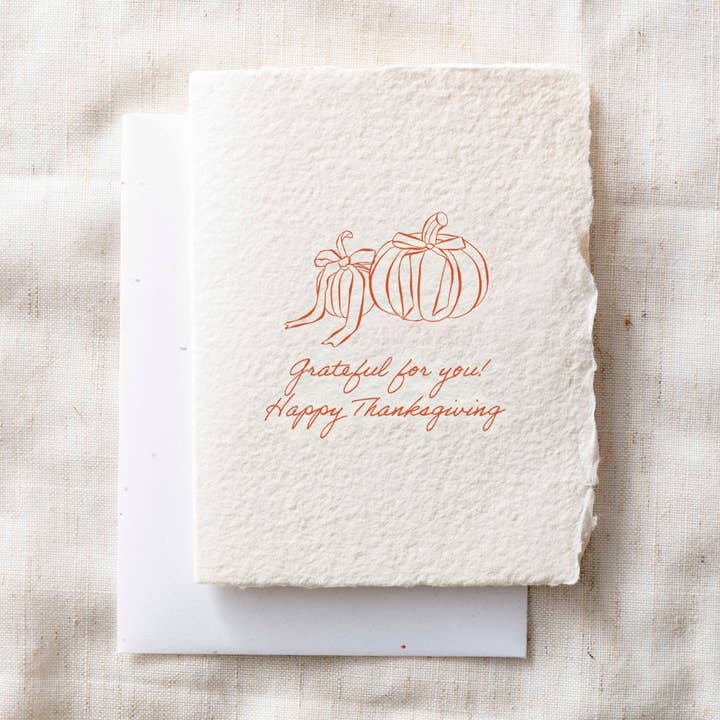 Grateful Pumpkins | Fall Autumn Thanksgiving Holiday Card for wholesale by Paper Baristas