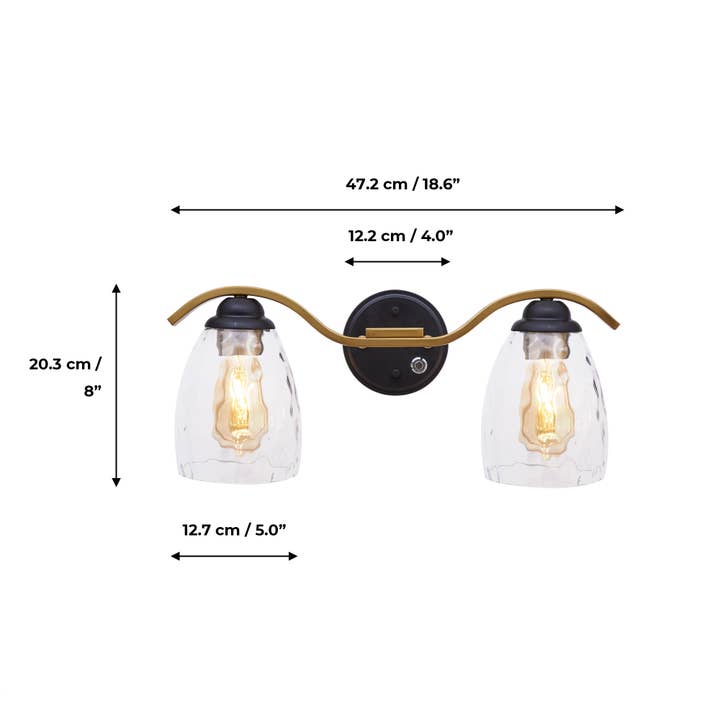 Black and Brass Heidi Dimmable 2-Light Bathroom Vanity Light for wholesale on Faire3