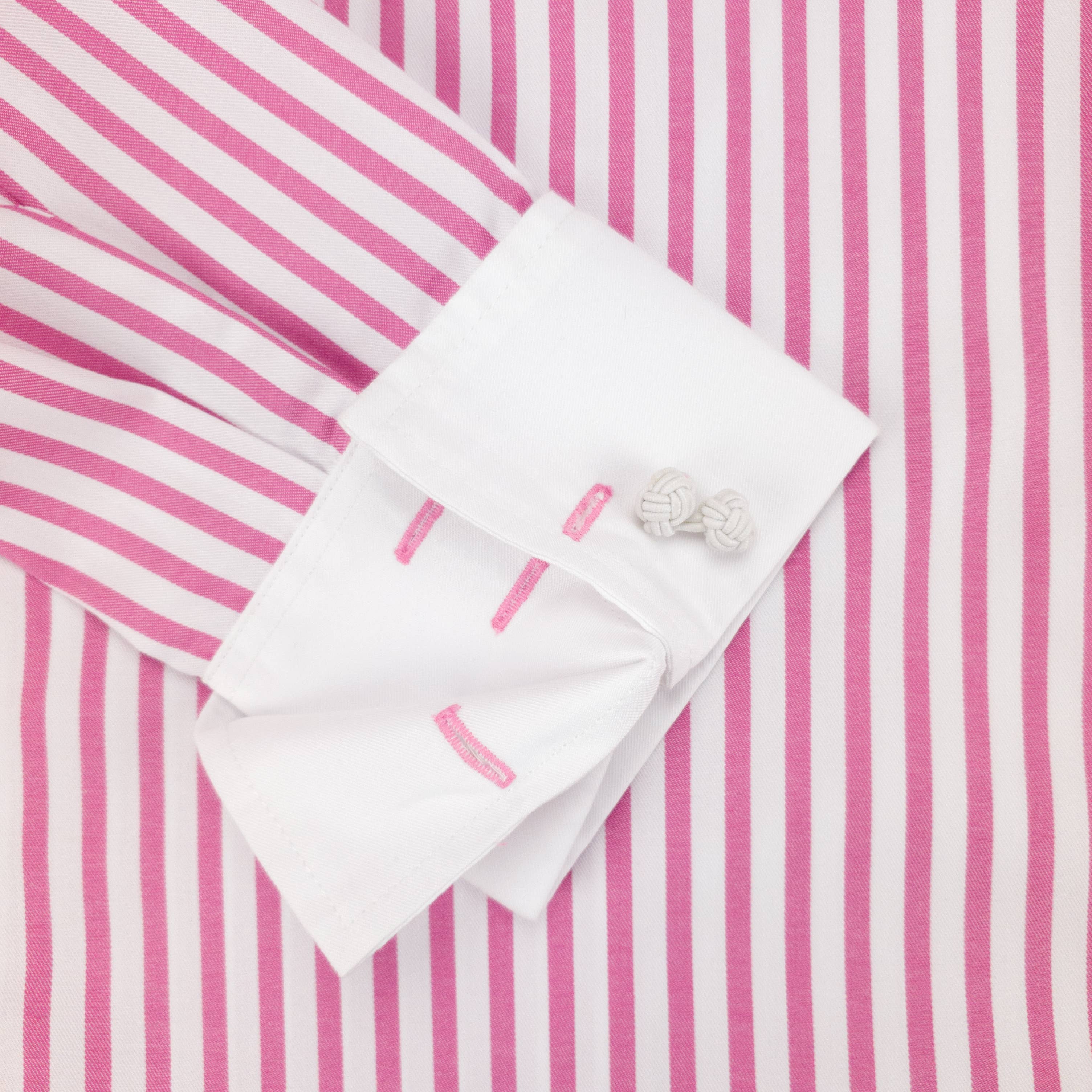 Salamander Shirts Ltd – wholesale Tröjor – Dam – Grenouille damskjorta med rosa och vita ränder, fransk dubbelmanschett7