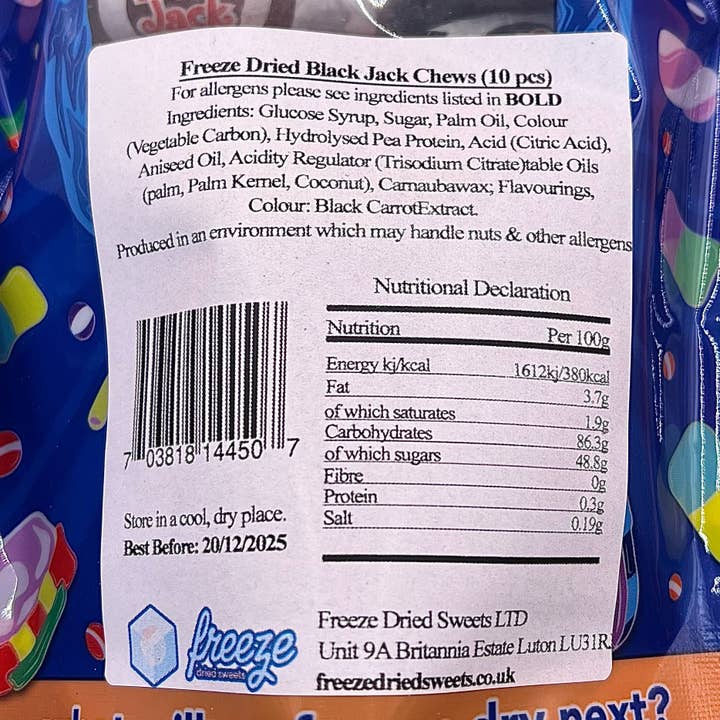 Freeze Dried Sweets - Vente Bonbons durs - Black Jack Chews - Bonbons lyophilisés - Végétariens et halal