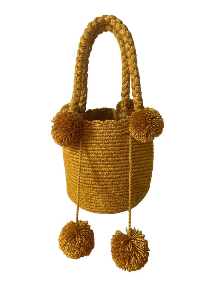 Burnt Mini Pom Poms Wayuu Bag for wholesale by Boutique Femade ®