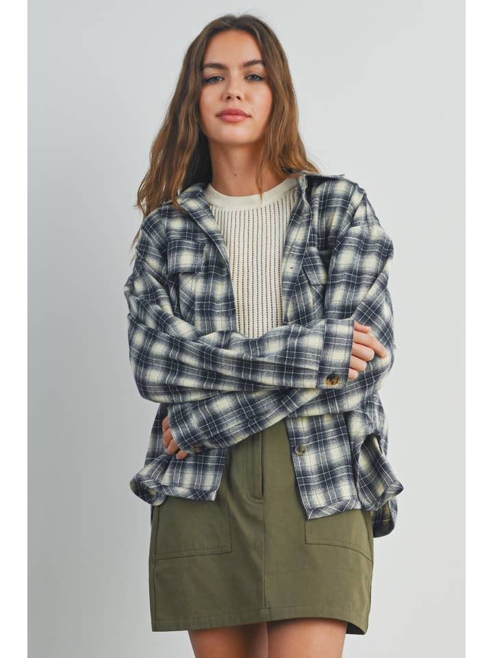 BUTTERMELON - Wholesale Shirt Jacket/Shacket - Women's - Plaid Long-Sleeve Shirt Jacket - BMJ7328