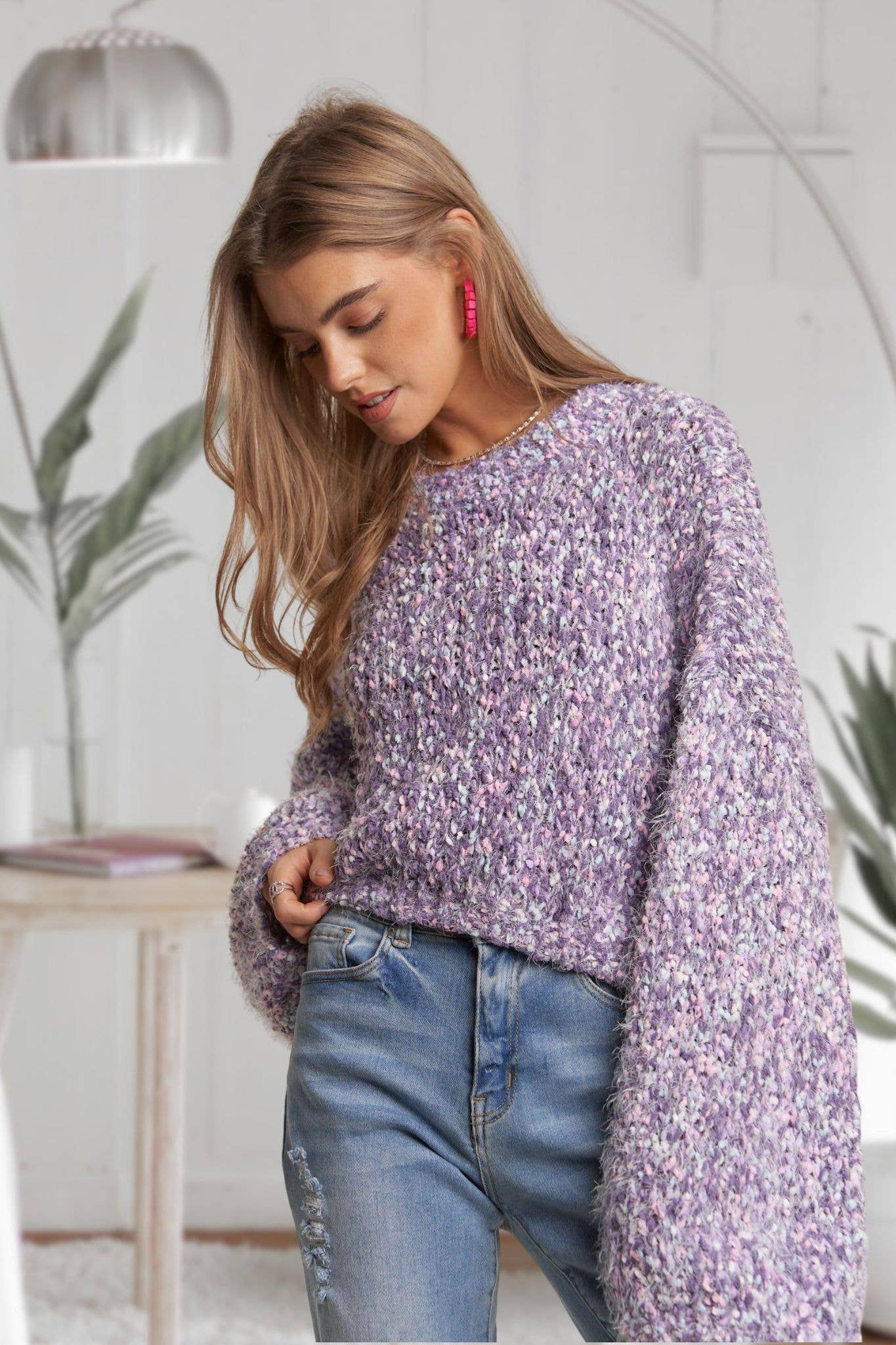 ADORA LA - Wholesale Knit Sweater - Women's - CESW3457-MULTI COLOR POPCORN TEXTURED SWEATER TOP0