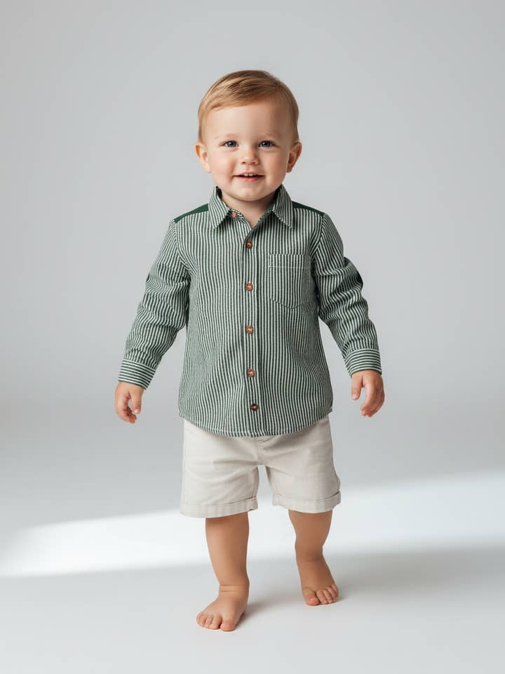 Camisa Patch - Verde a rayas para venta al por mayor de Yo Baby