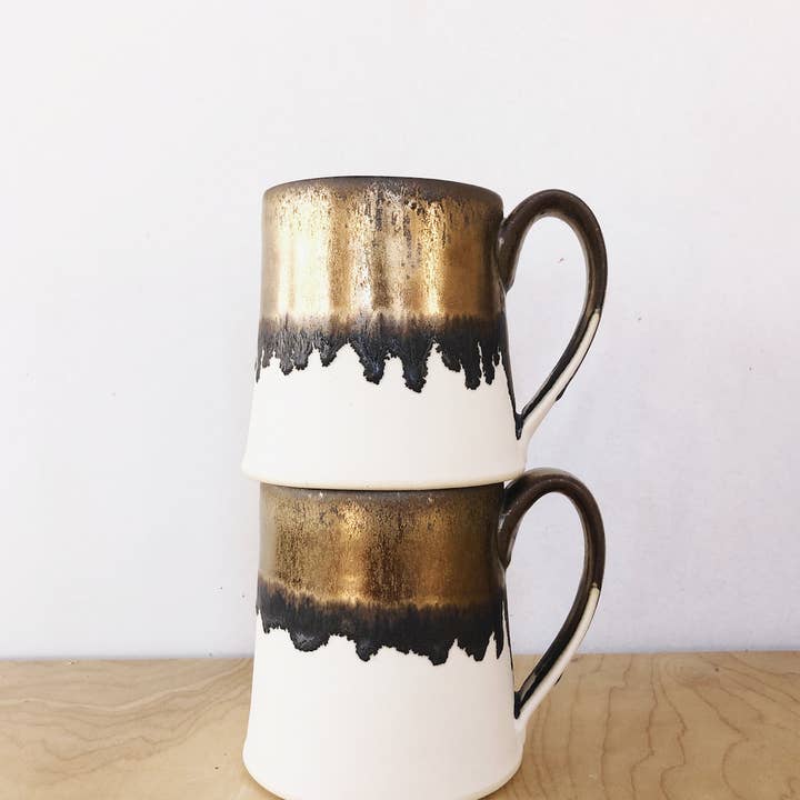 Jessica Wertz Ceramics - Wholesale Coffee Mug - Gold + White Mug1