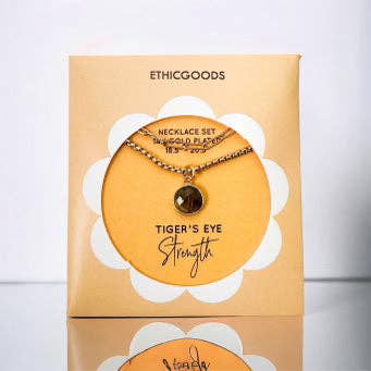 ETHICGOODS – Großhandel Schmucksets – Klassisches Halsketten-Set mit goldenem Steinanhänger — Büroklammerkette und Tigerauge2