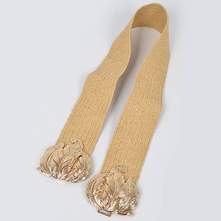 3AM BY H&D ACCESSORIES - Wholesale Belt - Women's - Leaf Metal Buckle Stretch Straw Belt