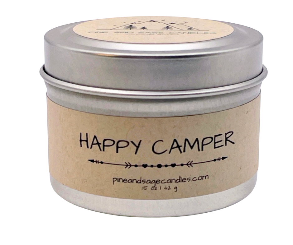 Pine and Sage Candles – wholesale Reseljus – Happy Camper-6 oz Svart Matt Ljusstake i Plåt0