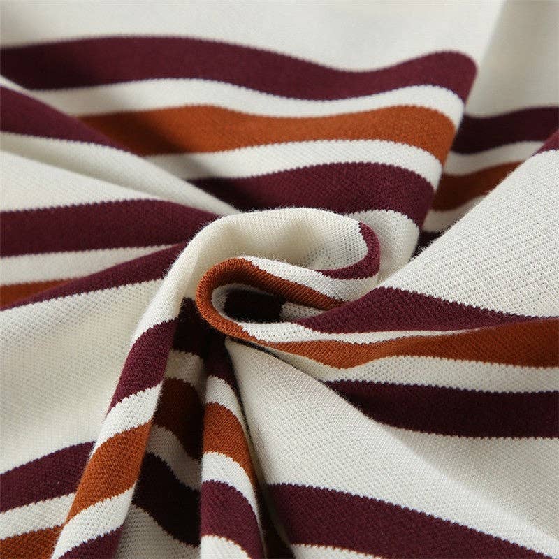 Color Block Striped Polo Collar Long Sleeve T-Shirt for wholesale on Faire11