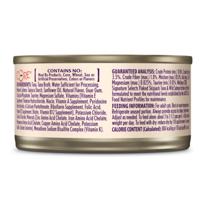 Petdropshipper - Wholesale Pet Food - Cat - Wellness Cat Core Signature Select Flaked Skipjack Tuna Salmon Entrée 5.3oz. (Case of 12)