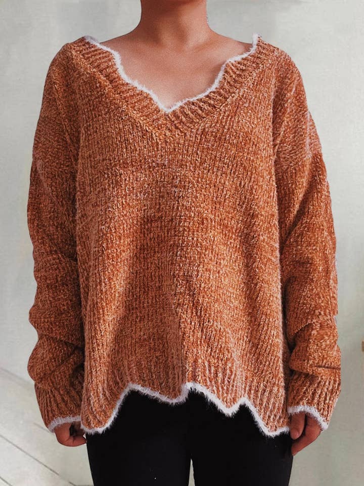 Masyal - Wholesale Knit Sweater - Women's - Scallop Trim Knit Sweater6