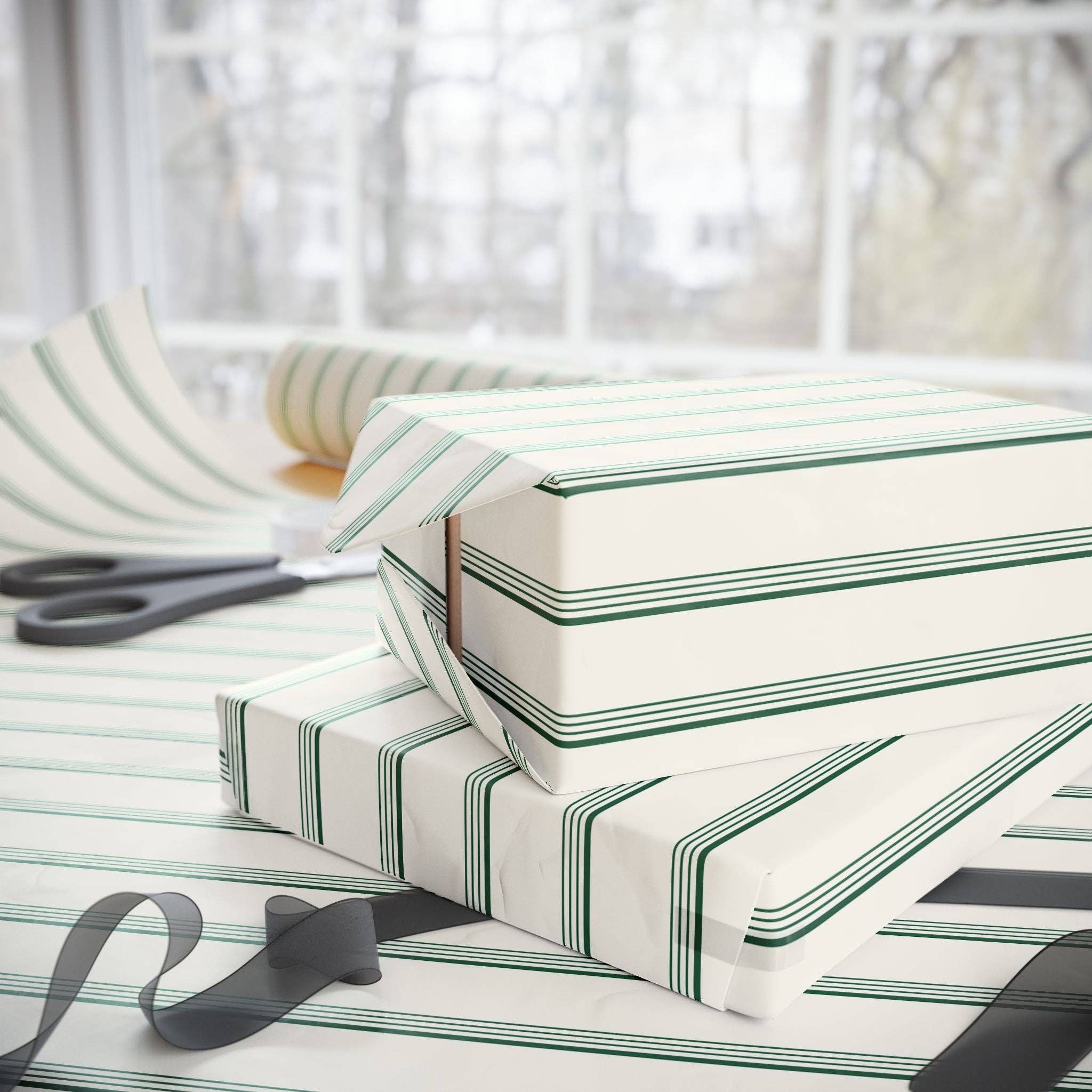 Lokipawz - Wholesale Flat Wrap - Elegant Green Striped Wrapping Paper11