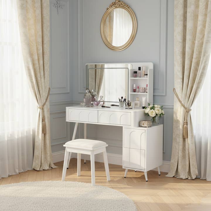 White Modern Makeup Vanity Desk with LED Lights & Mirror for wholesale on Faire1