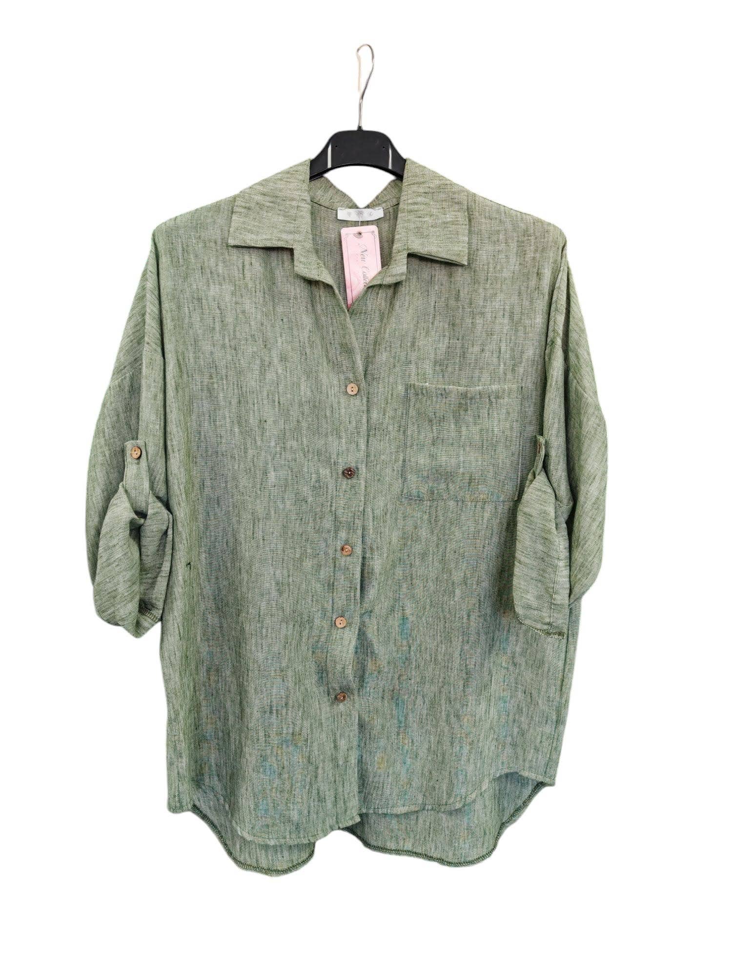 Superbia - Wholesale Button Down Shirt - Women's - Italian One Size Full Button Linen Shirt Blouse with Pocket24