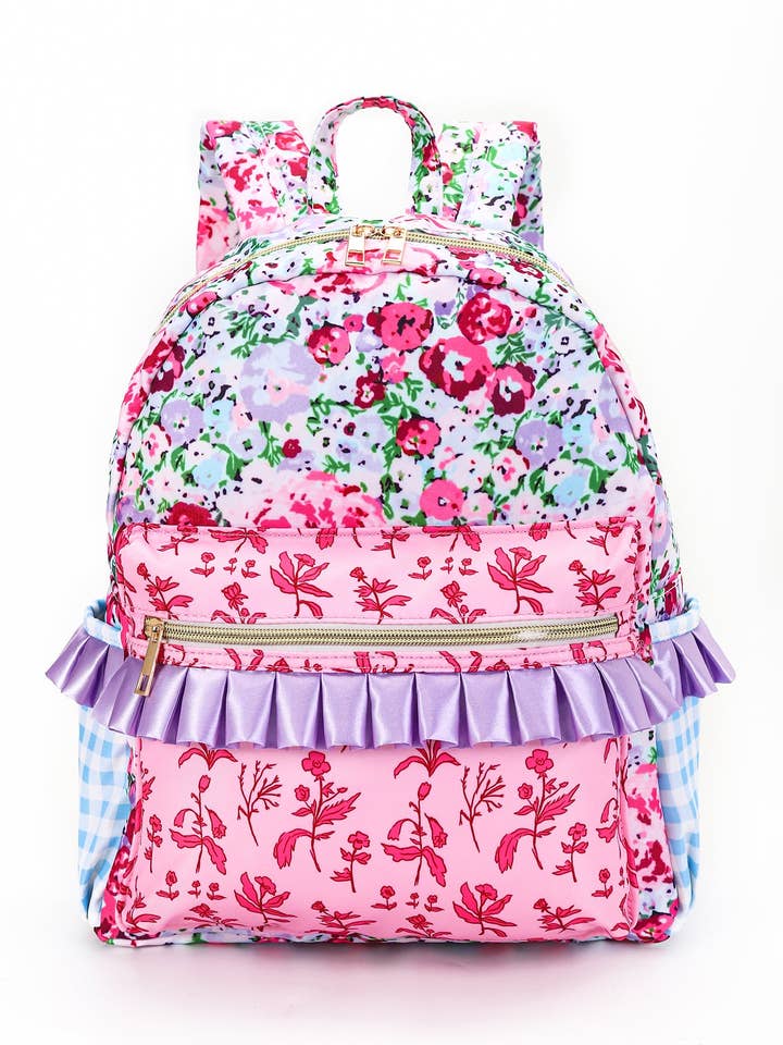 Pink Lavender Flower Girls Ruffle Backpack for wholesale by sassy kids palace