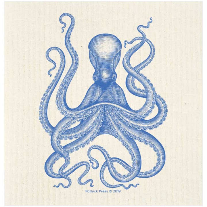 Blue Octopus Swedish Dishcloth for wholesale by Potluck Press