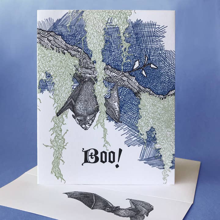Spanish Moss Boo and Blank Note Card for wholesale by Painted Tongue Press