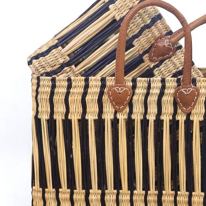 Melecraft - Wholesale Basket - Moroccan Handwoven Straw Tote with Leather Handles