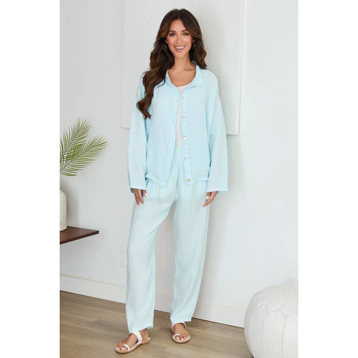 VESTE EN LIN À BOUTONS AVEC POCHE BOÎTE ET LIEN À L'OURLET (9313) pour la vente par VENTI6